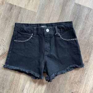 NWT Girl's Black Studded Denim Cut-Off Shorts Sz 9/10‎